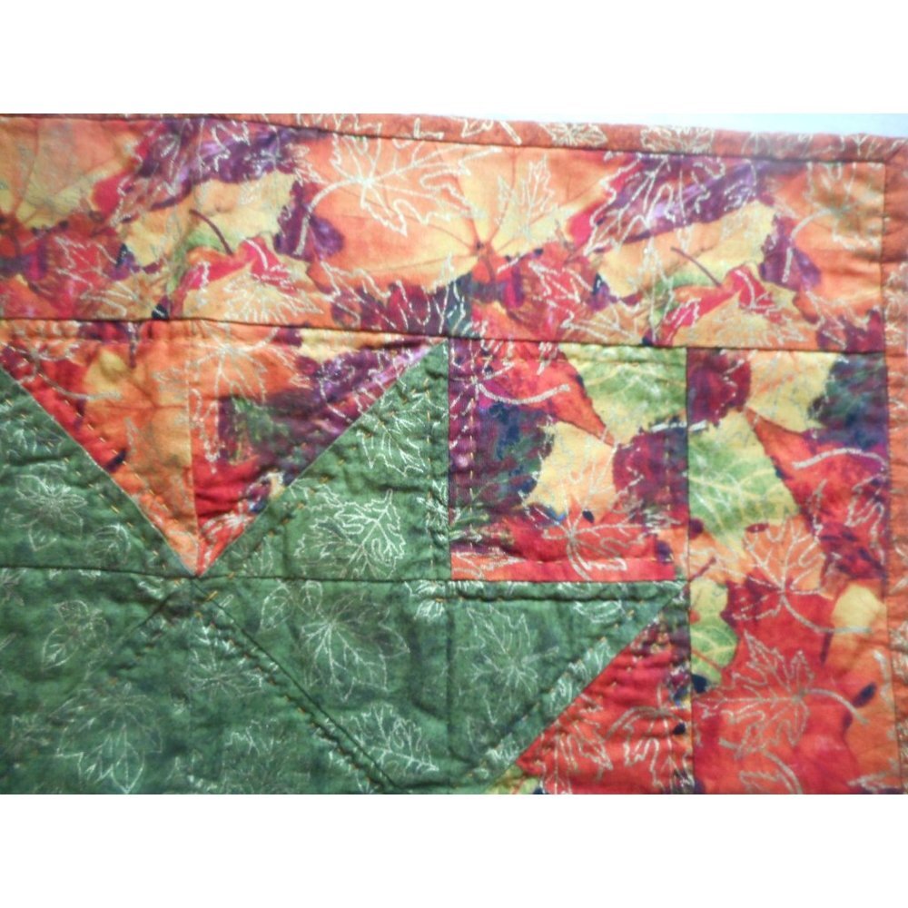 Hand quilted Fall decor wall hanging table Green orange Amish quilt Pattern - Picture 2 of 4
